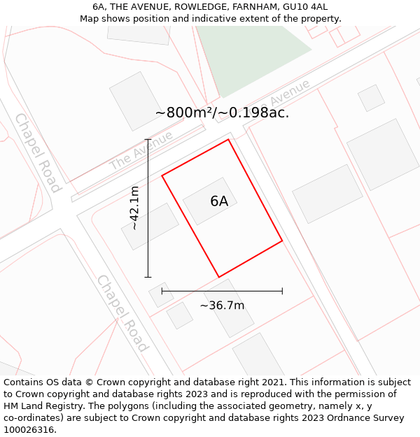 6A, THE AVENUE, ROWLEDGE, FARNHAM, GU10 4AL: Plot and title map