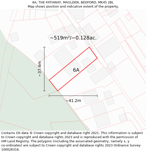 6A, THE PATHWAY, MAULDEN, BEDFORD, MK45 2BL: Plot and title map