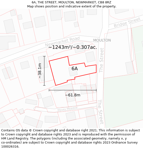 6A, THE STREET, MOULTON, NEWMARKET, CB8 8RZ: Plot and title map