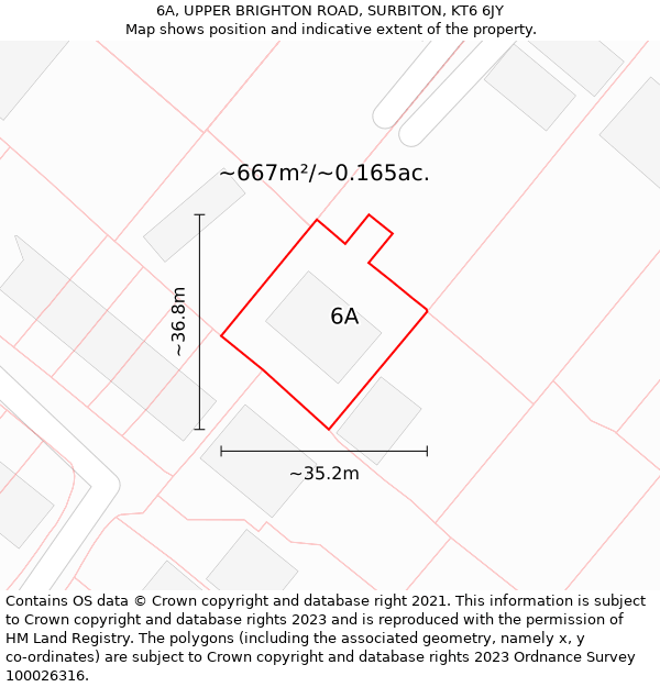 6A, UPPER BRIGHTON ROAD, SURBITON, KT6 6JY: Plot and title map