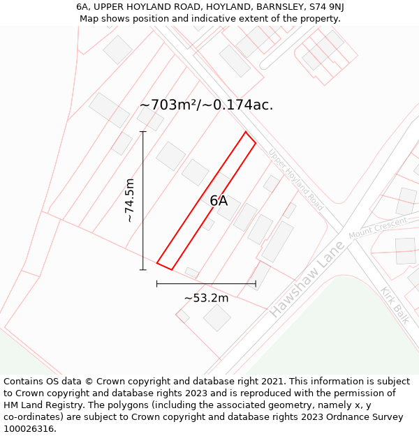 6A, UPPER HOYLAND ROAD, HOYLAND, BARNSLEY, S74 9NJ: Plot and title map