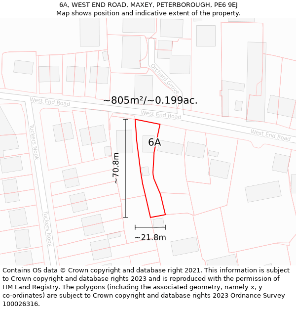 6A, WEST END ROAD, MAXEY, PETERBOROUGH, PE6 9EJ: Plot and title map