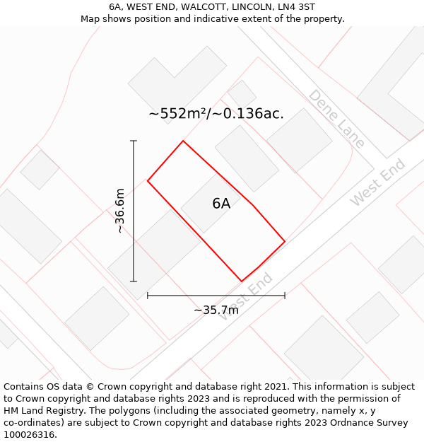 6A, WEST END, WALCOTT, LINCOLN, LN4 3ST: Plot and title map