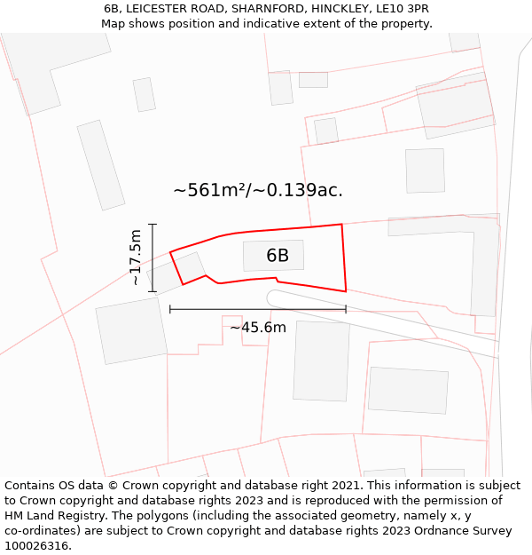 6B, LEICESTER ROAD, SHARNFORD, HINCKLEY, LE10 3PR: Plot and title map