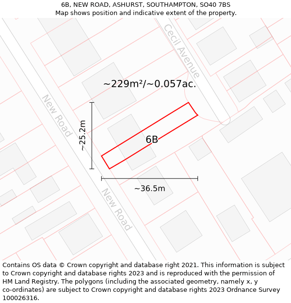 6B, NEW ROAD, ASHURST, SOUTHAMPTON, SO40 7BS: Plot and title map