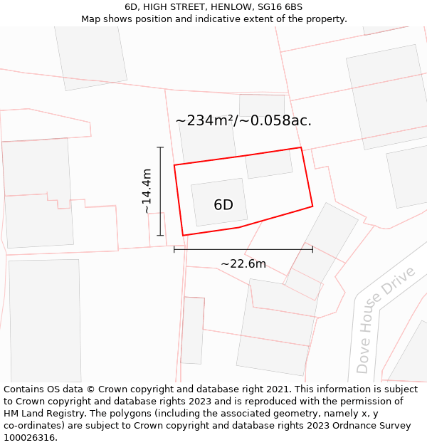 6D, HIGH STREET, HENLOW, SG16 6BS: Plot and title map