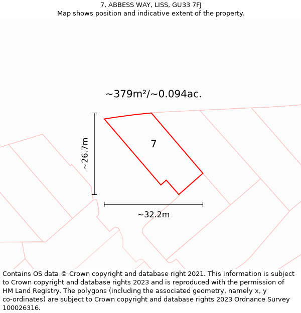 7, ABBESS WAY, LISS, GU33 7FJ: Plot and title map