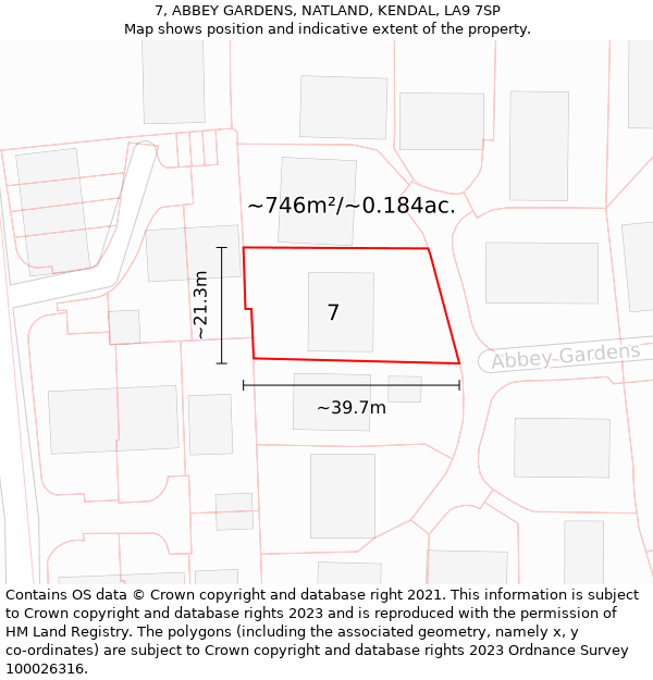 7, ABBEY GARDENS, NATLAND, KENDAL, LA9 7SP: Plot and title map