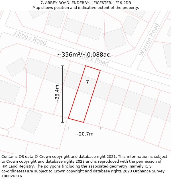 7, ABBEY ROAD, ENDERBY, LEICESTER, LE19 2DB: Plot and title map