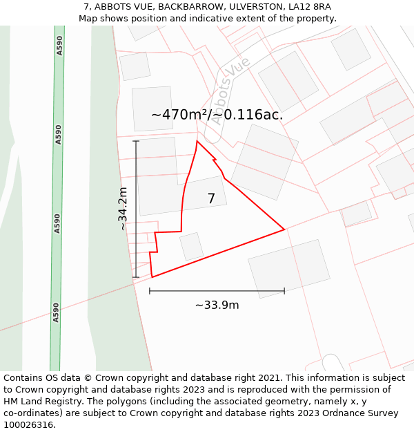 7, ABBOTS VUE, BACKBARROW, ULVERSTON, LA12 8RA: Plot and title map