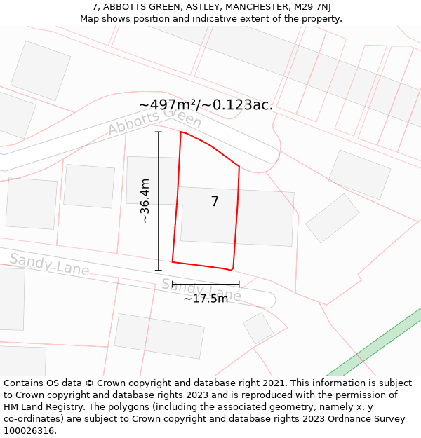 7, ABBOTTS GREEN, ASTLEY, MANCHESTER, M29 7NJ: Plot and title map