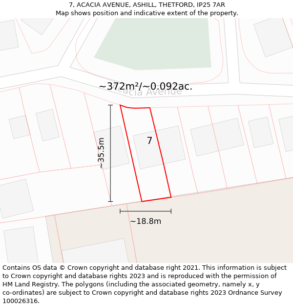 7, ACACIA AVENUE, ASHILL, THETFORD, IP25 7AR: Plot and title map