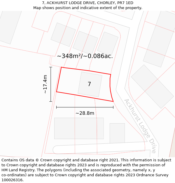 7, ACKHURST LODGE DRIVE, CHORLEY, PR7 1ED: Plot and title map