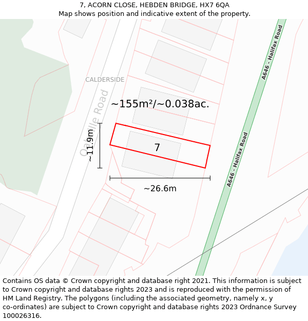 7, ACORN CLOSE, HEBDEN BRIDGE, HX7 6QA: Plot and title map