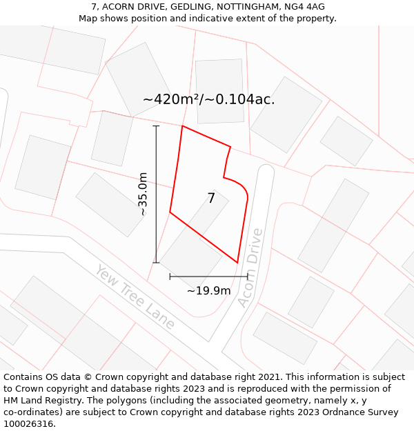 7, ACORN DRIVE, GEDLING, NOTTINGHAM, NG4 4AG: Plot and title map