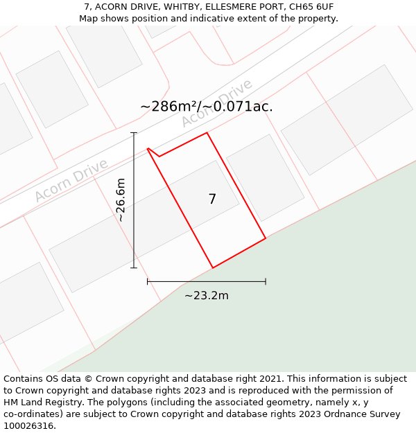 7, ACORN DRIVE, WHITBY, ELLESMERE PORT, CH65 6UF: Plot and title map