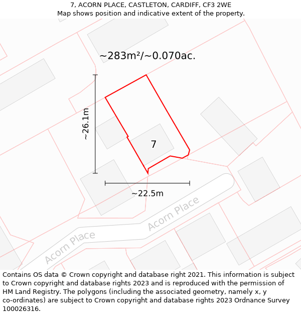 7, ACORN PLACE, CASTLETON, CARDIFF, CF3 2WE: Plot and title map