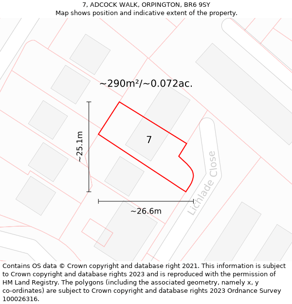 7, ADCOCK WALK, ORPINGTON, BR6 9SY: Plot and title map