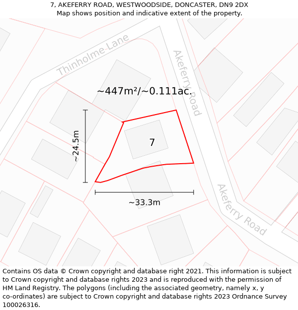 7, AKEFERRY ROAD, WESTWOODSIDE, DONCASTER, DN9 2DX: Plot and title map