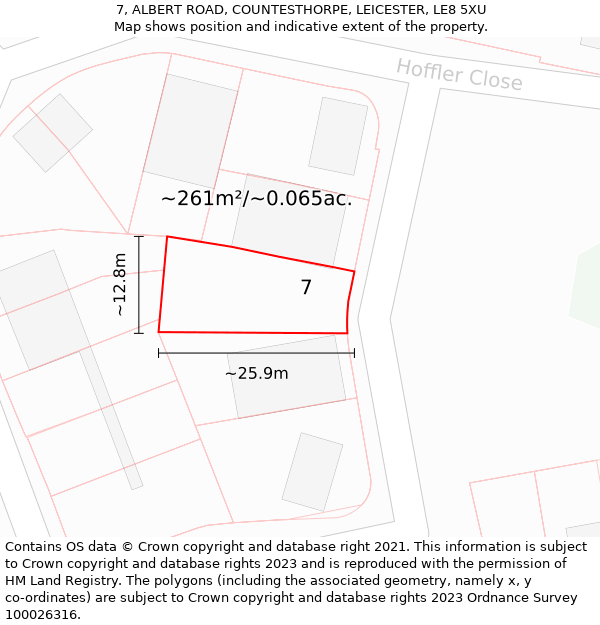 7, ALBERT ROAD, COUNTESTHORPE, LEICESTER, LE8 5XU: Plot and title map