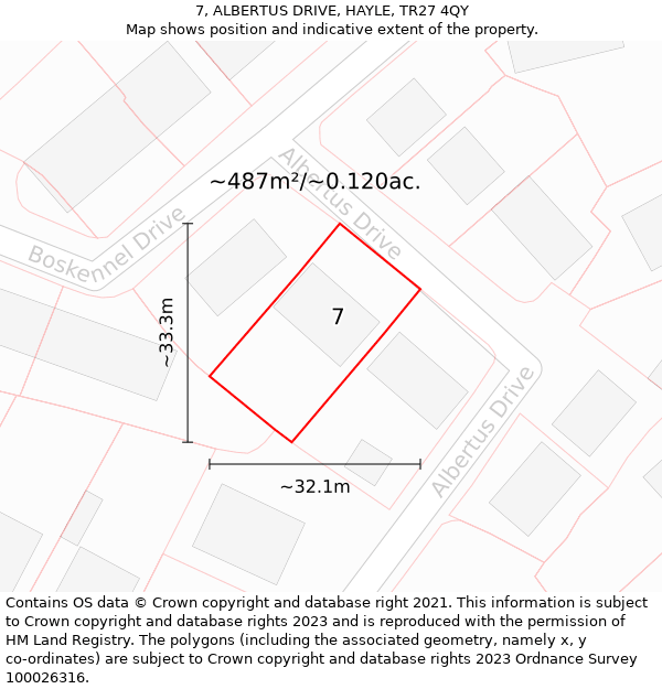 7, ALBERTUS DRIVE, HAYLE, TR27 4QY: Plot and title map