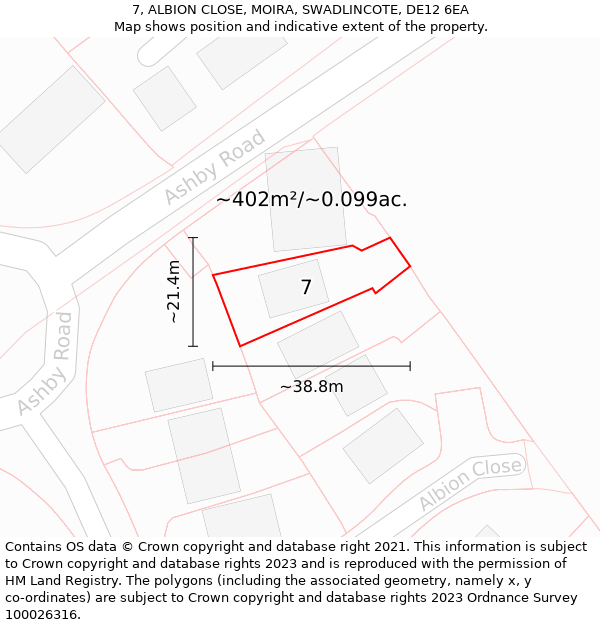 7, ALBION CLOSE, MOIRA, SWADLINCOTE, DE12 6EA: Plot and title map