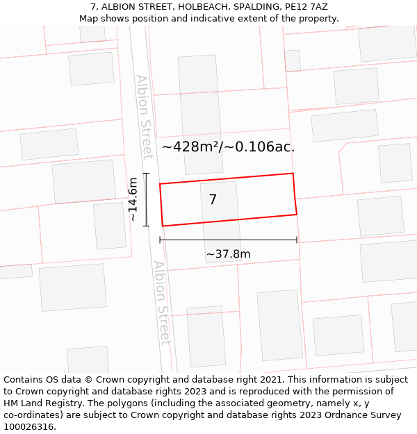 7, ALBION STREET, HOLBEACH, SPALDING, PE12 7AZ: Plot and title map