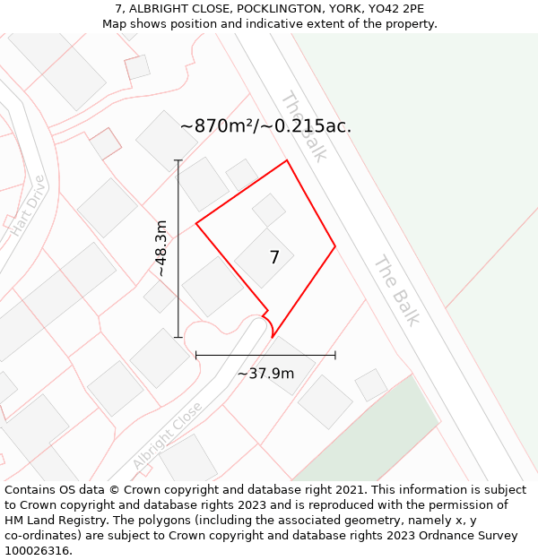 7, ALBRIGHT CLOSE, POCKLINGTON, YORK, YO42 2PE: Plot and title map