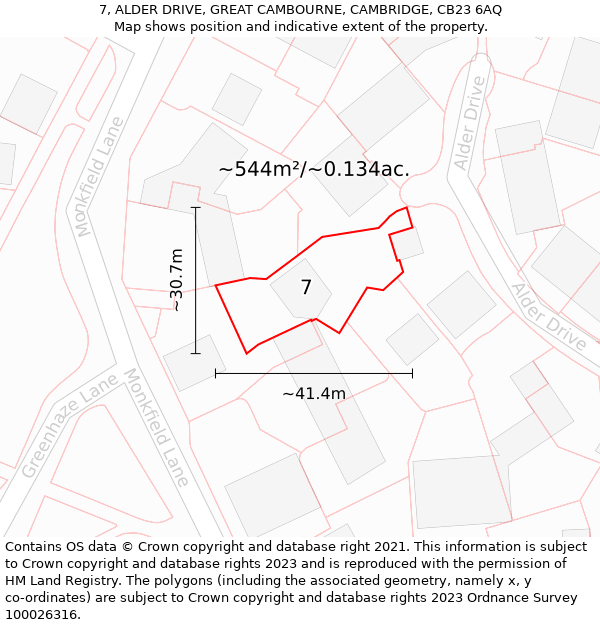 7, ALDER DRIVE, GREAT CAMBOURNE, CAMBRIDGE, CB23 6AQ: Plot and title map