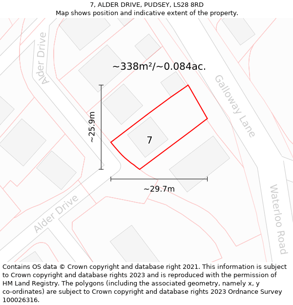 7, ALDER DRIVE, PUDSEY, LS28 8RD: Plot and title map
