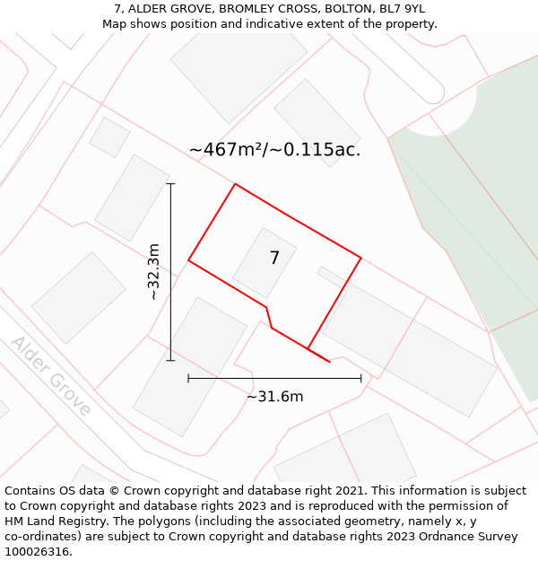 7, ALDER GROVE, BROMLEY CROSS, BOLTON, BL7 9YL: Plot and title map
