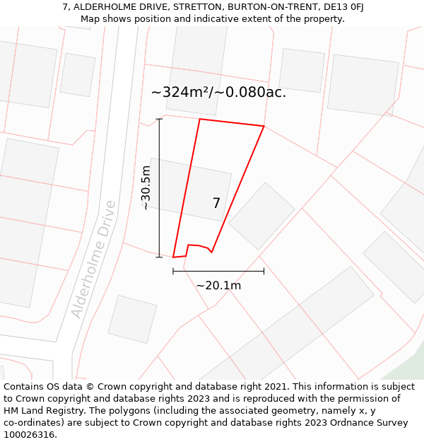 7, ALDERHOLME DRIVE, STRETTON, BURTON-ON-TRENT, DE13 0FJ: Plot and title map