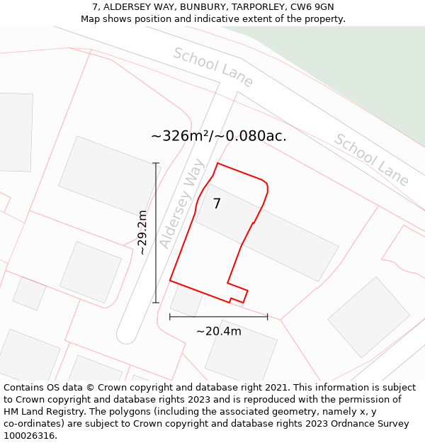 7, ALDERSEY WAY, BUNBURY, TARPORLEY, CW6 9GN: Plot and title map