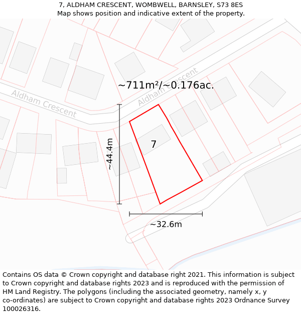 7, ALDHAM CRESCENT, WOMBWELL, BARNSLEY, S73 8ES: Plot and title map