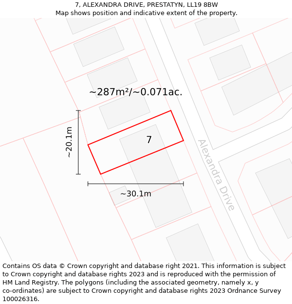 7, ALEXANDRA DRIVE, PRESTATYN, LL19 8BW: Plot and title map