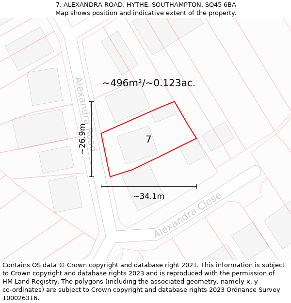 7, ALEXANDRA ROAD, HYTHE, SOUTHAMPTON, SO45 6BA: Plot and title map