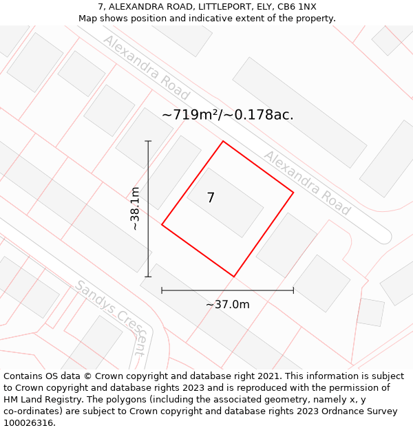 7, ALEXANDRA ROAD, LITTLEPORT, ELY, CB6 1NX: Plot and title map