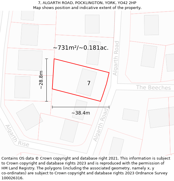 7, ALGARTH ROAD, POCKLINGTON, YORK, YO42 2HP: Plot and title map