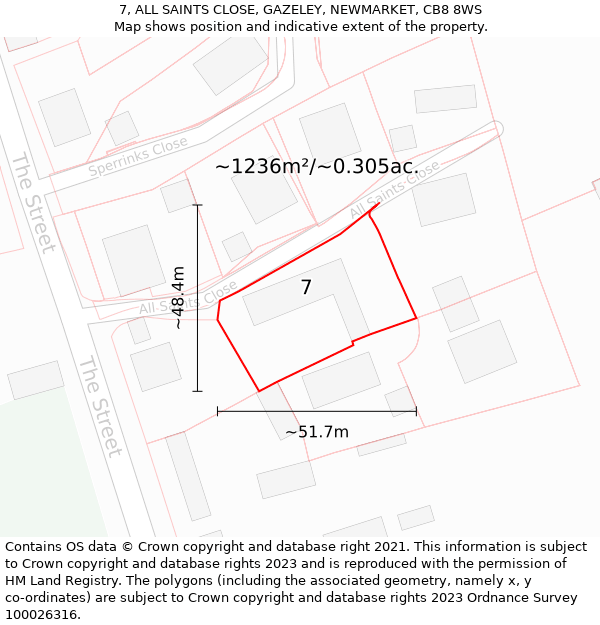 7, ALL SAINTS CLOSE, GAZELEY, NEWMARKET, CB8 8WS: Plot and title map