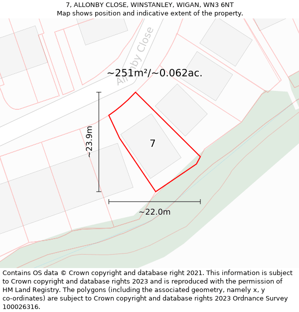 7, ALLONBY CLOSE, WINSTANLEY, WIGAN, WN3 6NT: Plot and title map