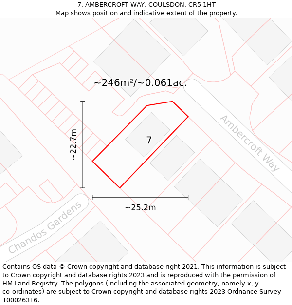 7, AMBERCROFT WAY, COULSDON, CR5 1HT: Plot and title map