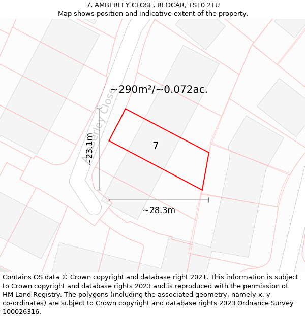 7, AMBERLEY CLOSE, REDCAR, TS10 2TU: Plot and title map