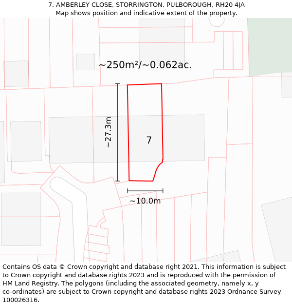 7, AMBERLEY CLOSE, STORRINGTON, PULBOROUGH, RH20 4JA: Plot and title map