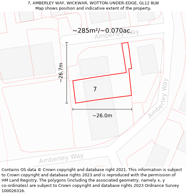 7, AMBERLEY WAY, WICKWAR, WOTTON-UNDER-EDGE, GL12 8LW: Plot and title map