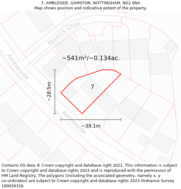 7, AMBLESIDE, GAMSTON, NOTTINGHAM, NG2 6NA: Plot and title map