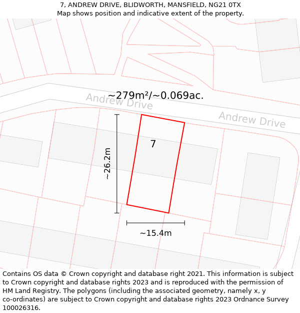 7, ANDREW DRIVE, BLIDWORTH, MANSFIELD, NG21 0TX: Plot and title map