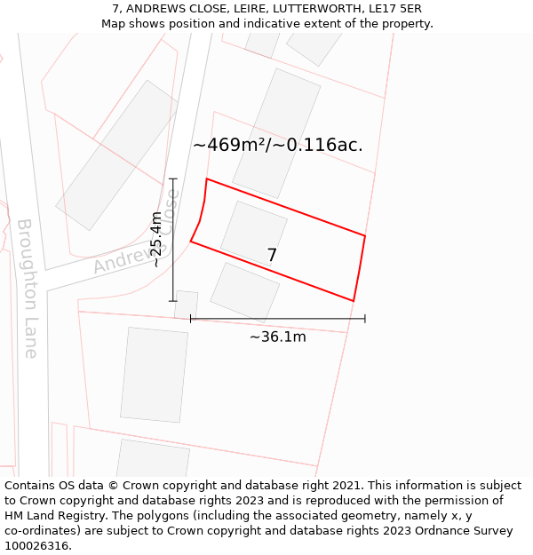 7, ANDREWS CLOSE, LEIRE, LUTTERWORTH, LE17 5ER: Plot and title map