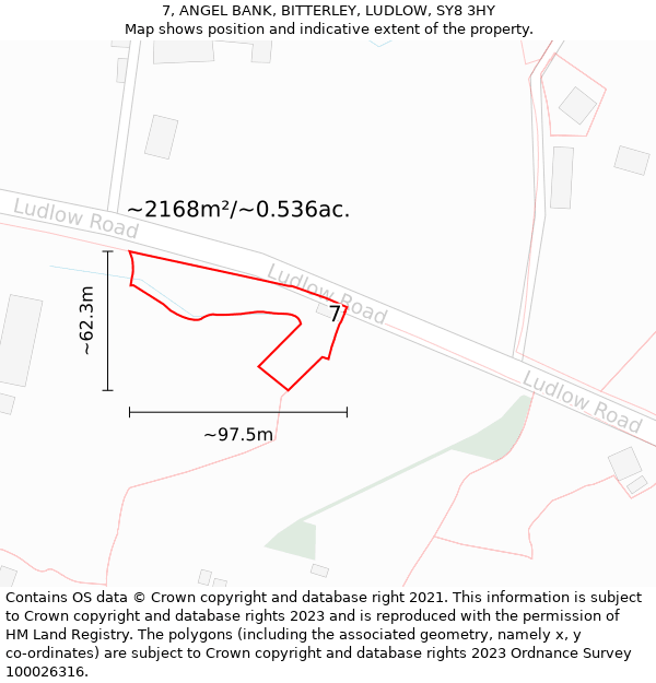 7, ANGEL BANK, BITTERLEY, LUDLOW, SY8 3HY: Plot and title map