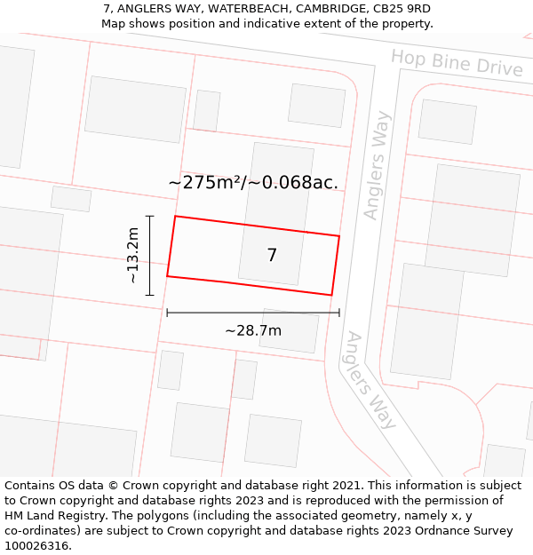 7, ANGLERS WAY, WATERBEACH, CAMBRIDGE, CB25 9RD: Plot and title map