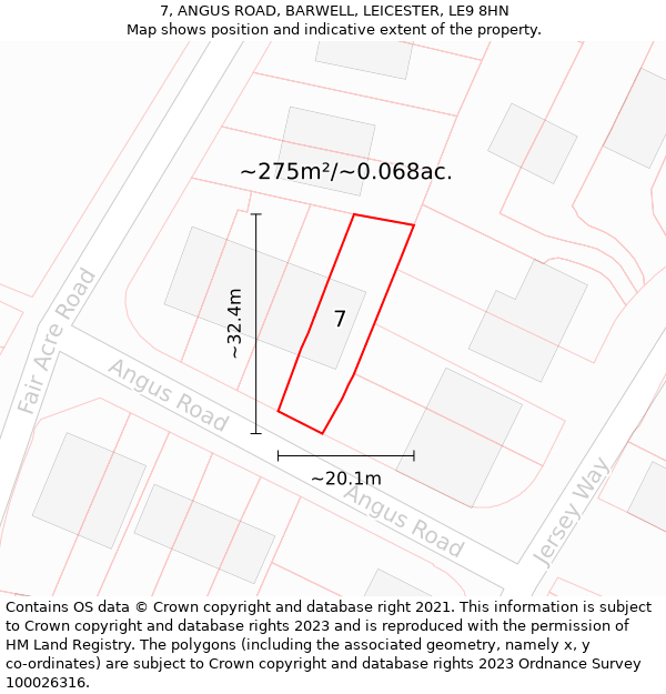 7, ANGUS ROAD, BARWELL, LEICESTER, LE9 8HN: Plot and title map